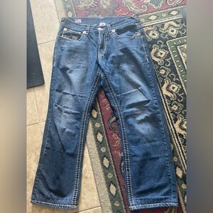 True Religion Dark Blue Jeans with cream color Stitching 34x30